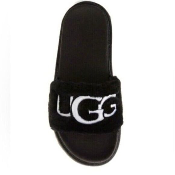 UGG Women's Laton Fur Slide black fuzzy - Picture 1 of 6